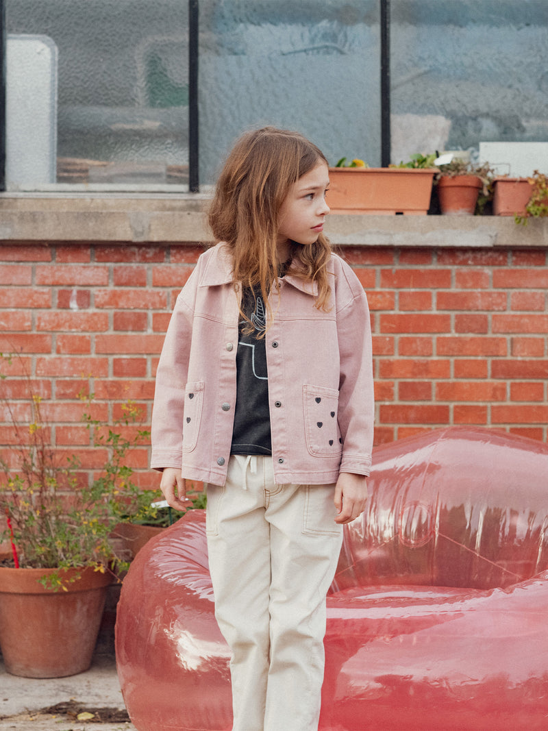 Chaqueta Rosa con Bordado de Corazón para Niñas
