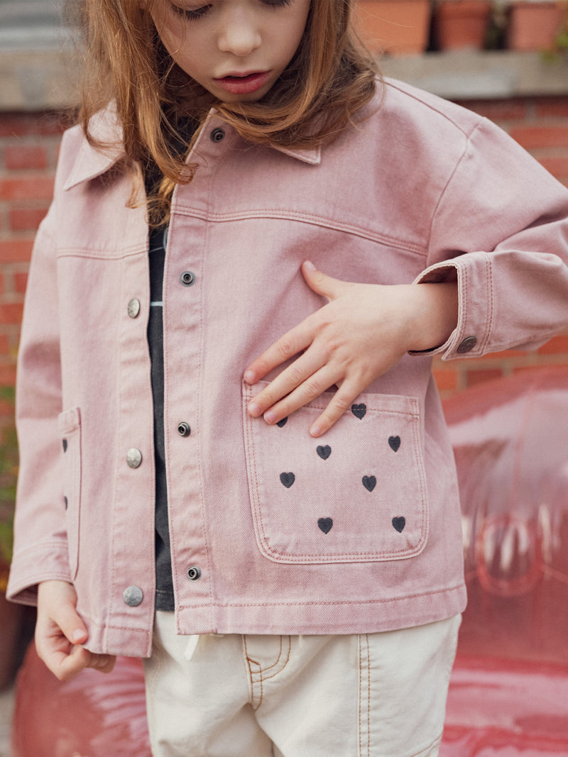 Chaqueta Rosa con Bordado de Corazón para Niñas