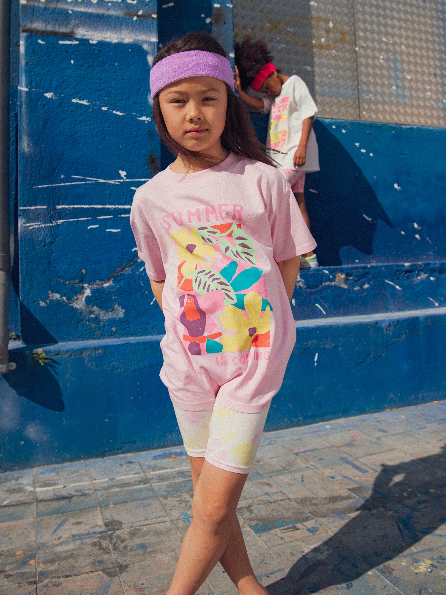 Short ciclista tie and dye rosa para niñas