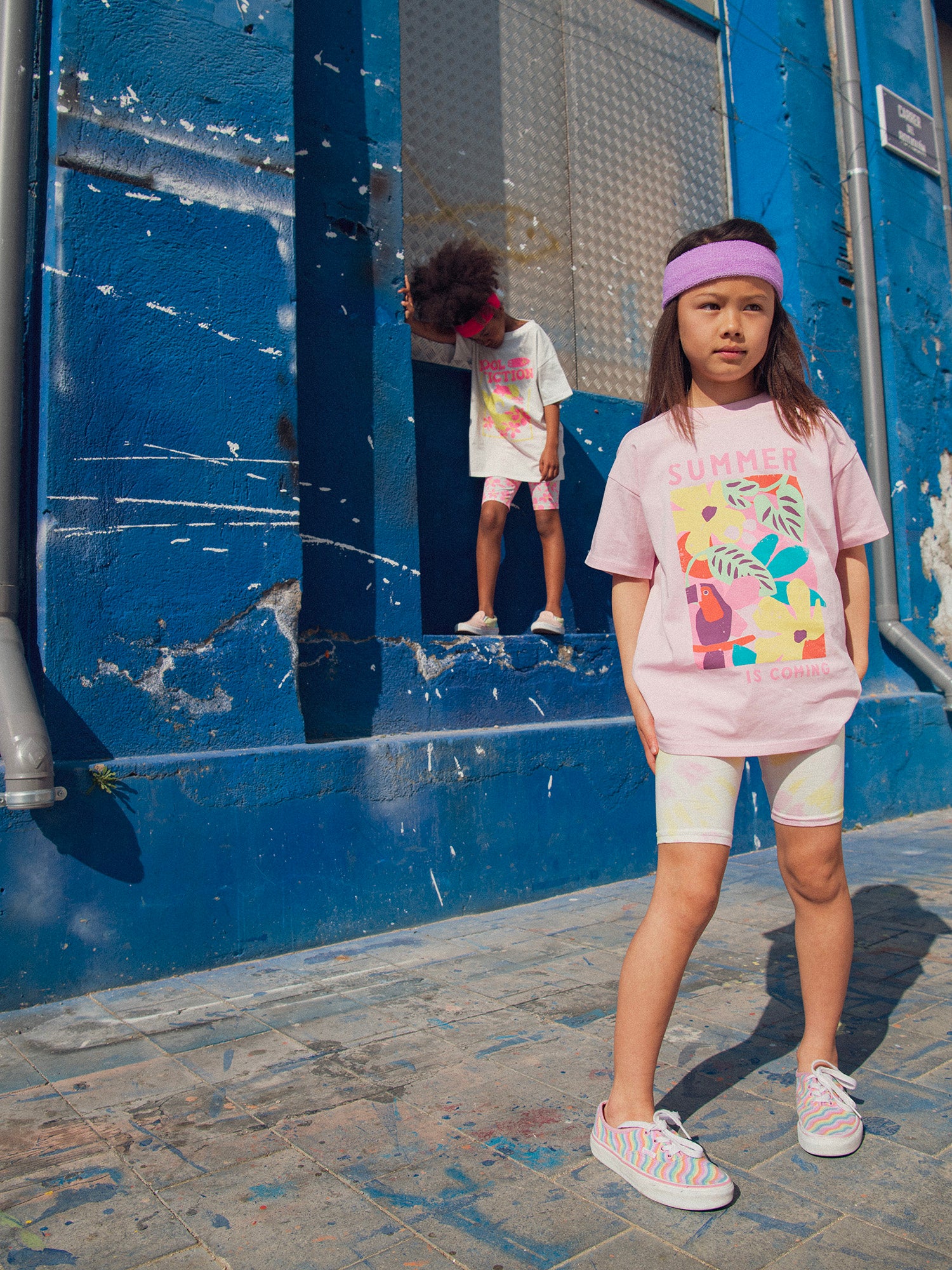 Short ciclista tie and dye rosa para niñas