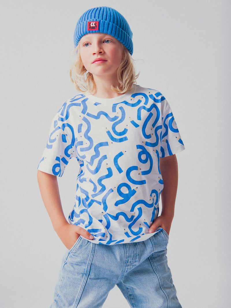 Camiseta de mangas cortas ecru con impresión de lápices para niños