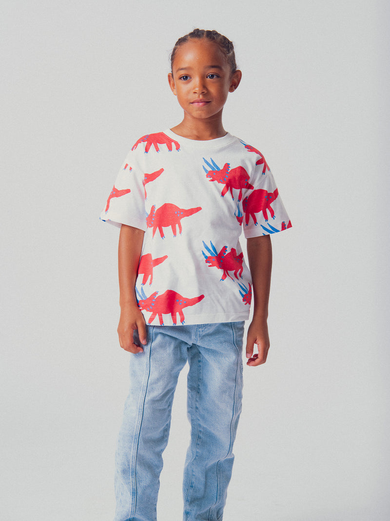 Camiseta de mangas cortas ecru con imagen de dino para niños