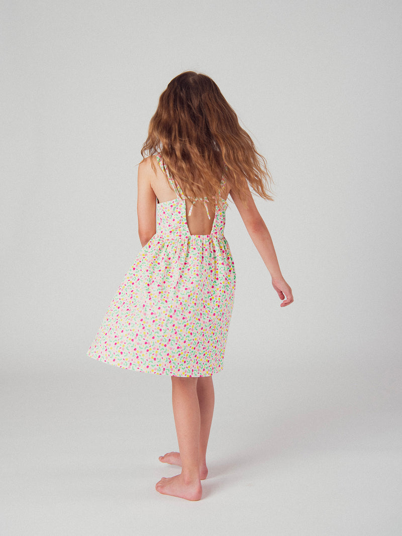 Vestido de tirantes con estampado de cerezas coloridas para niñas