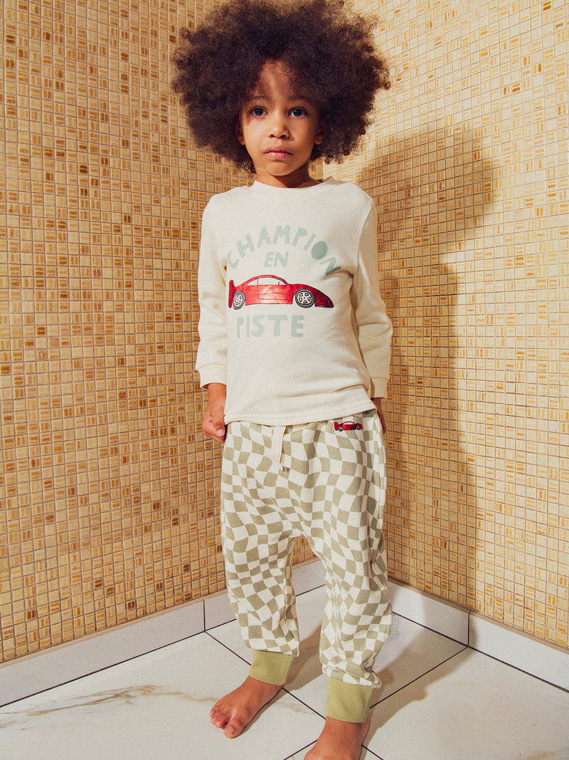 Pijama Marfil con Imagen de Coche para Niños