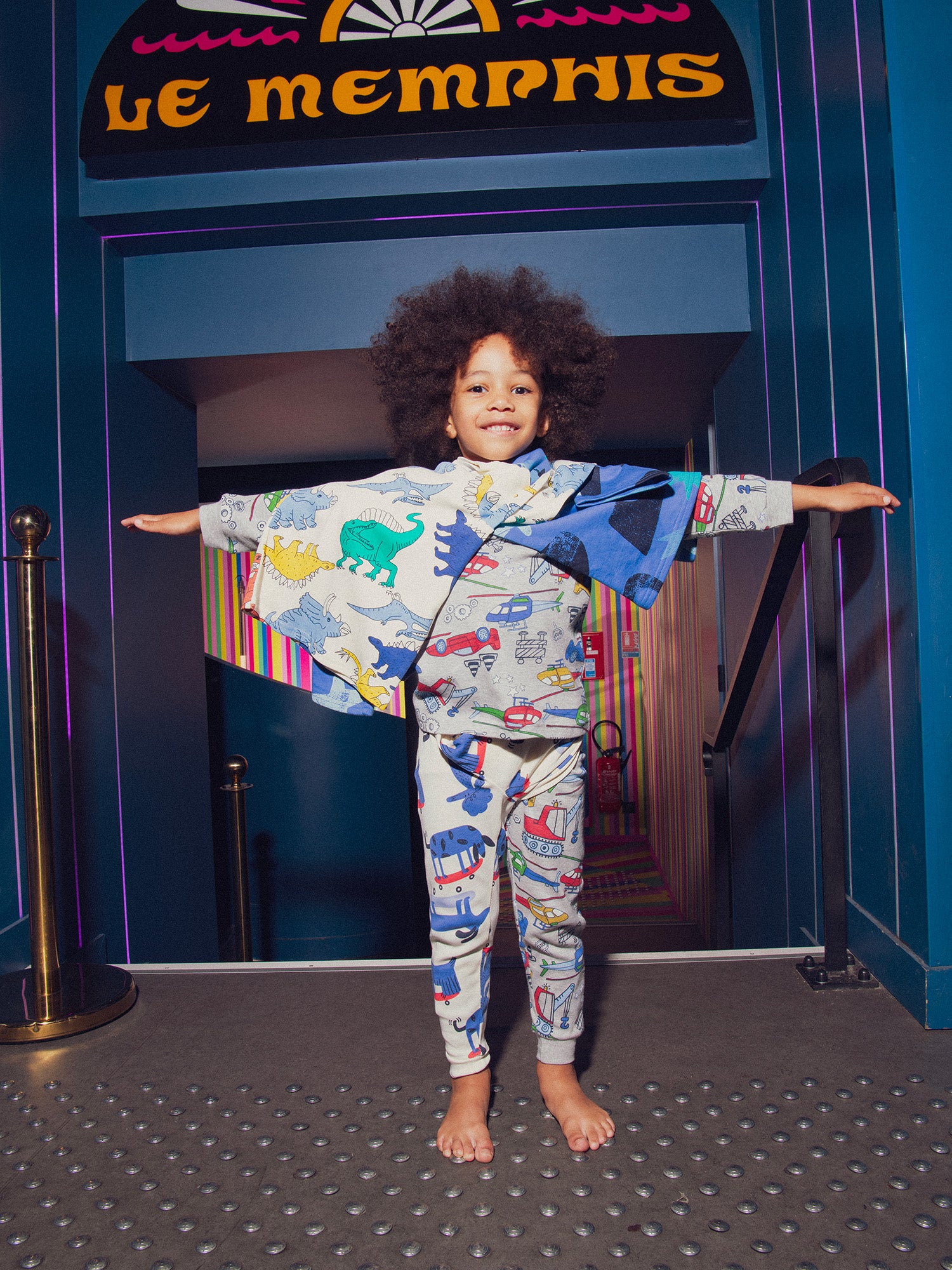 Pyjama phosphorescent  gris chiné imprimé all-over voitures pour garçon