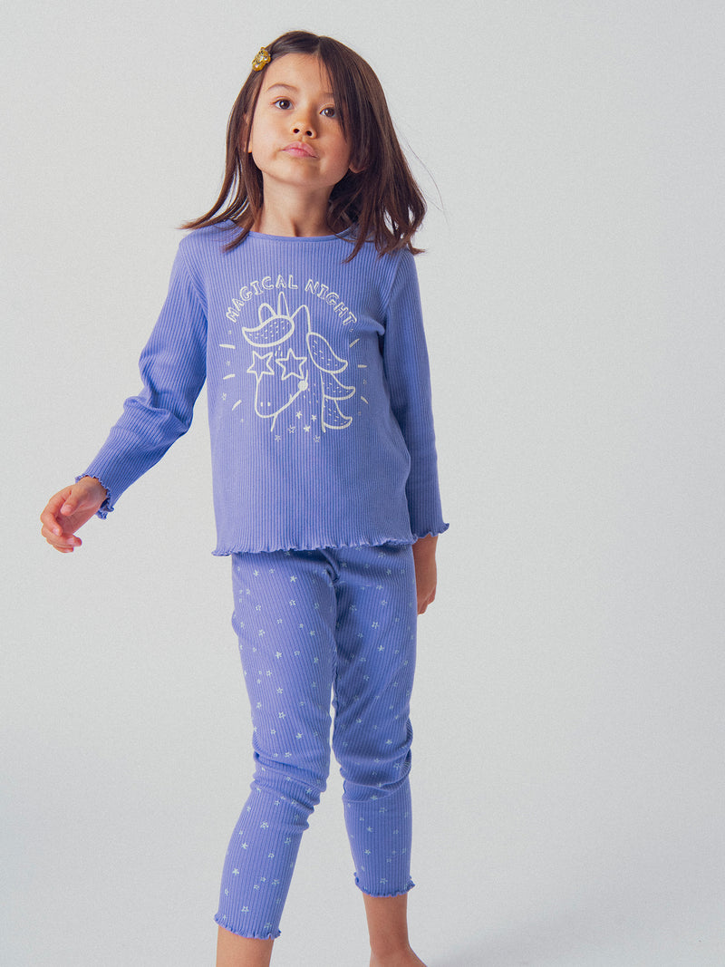 Pijama violeta con motivo de unicornio fosforescente para chicas