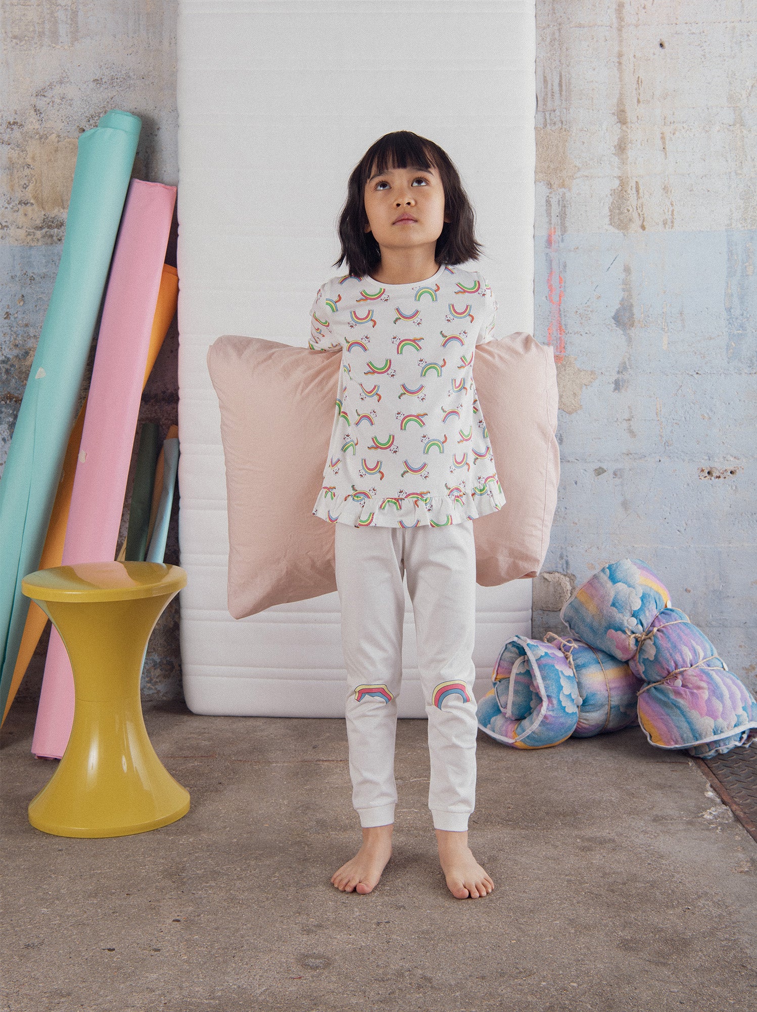Pyjama long imprimé arc-en-ciel pour enfant fille