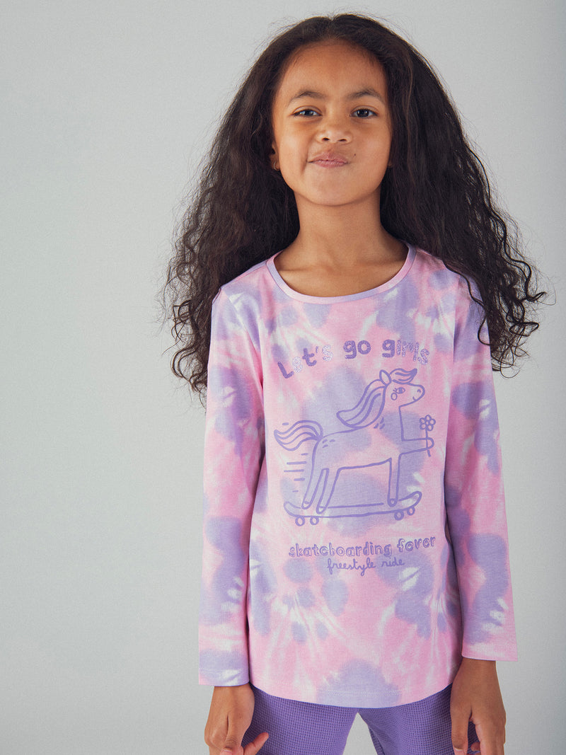 Pijama Tie-Dye Violeta con Motivo 'Pony Skateboarding Fever' para Niña