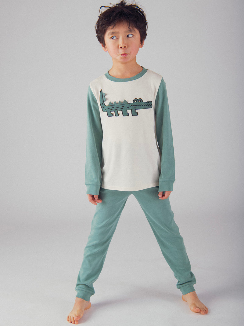 Pijama bicolor de cocodrilo para niño