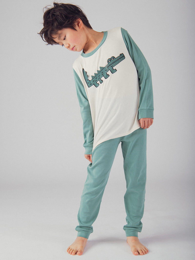 Pijama bicolor de cocodrilo para niño