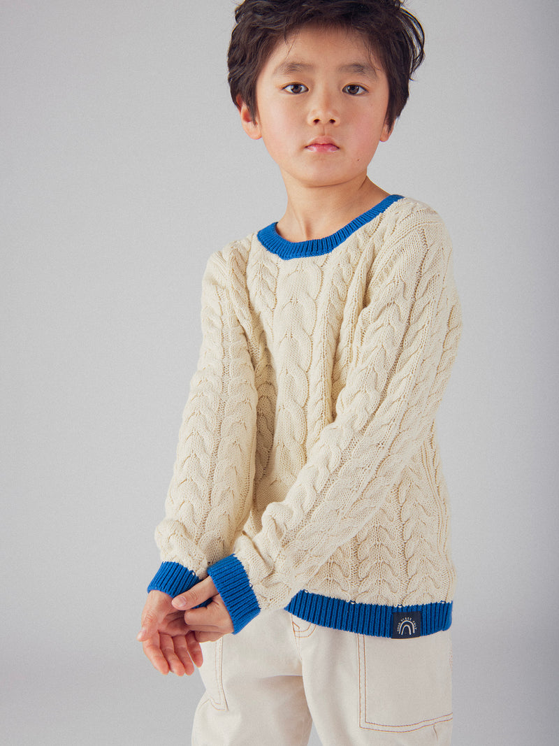 Suéter Beige con Detalles Azules para Niños