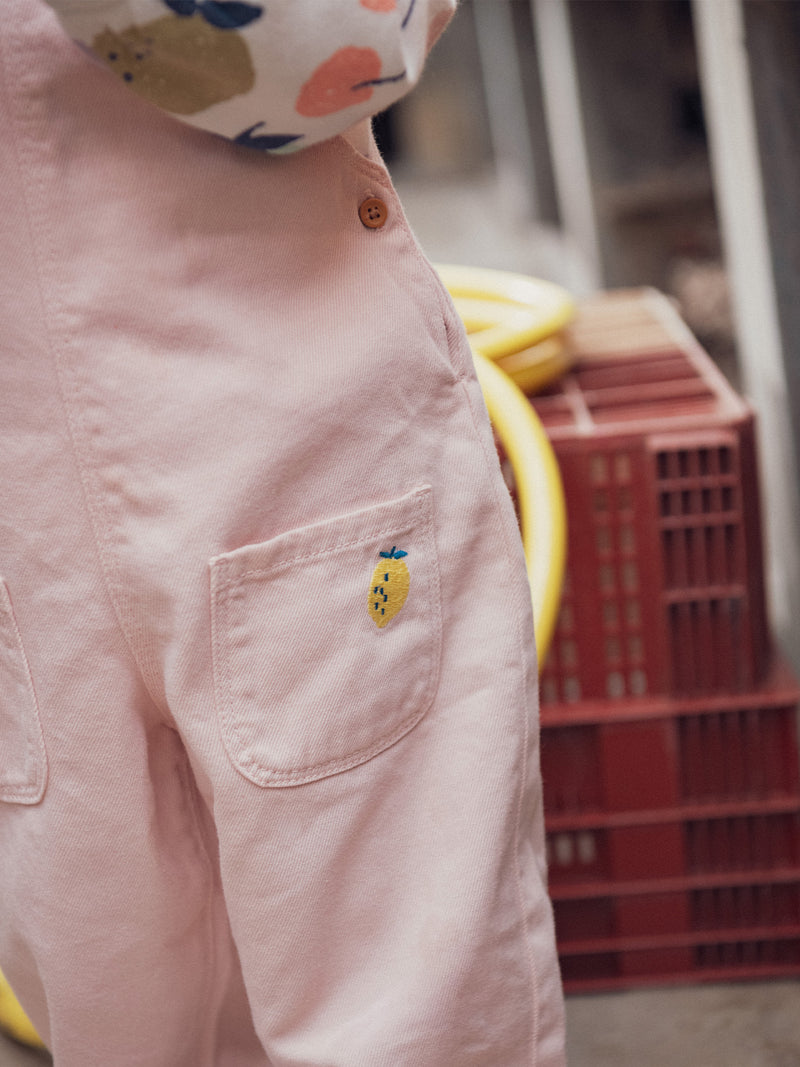 Pantalones rosas vintage con bordado de limón para bebé niña