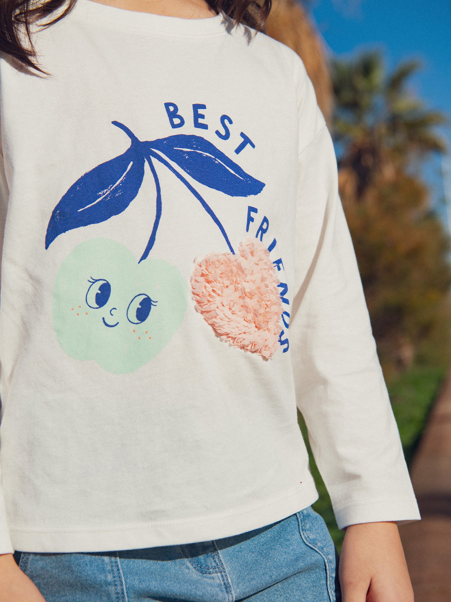 T-shirt manches longues animation cerises pour fille