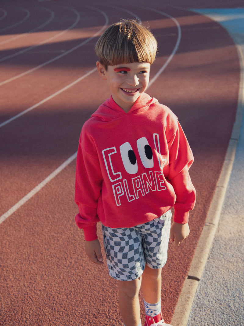 Sudadera roja con animación y capucha para niños