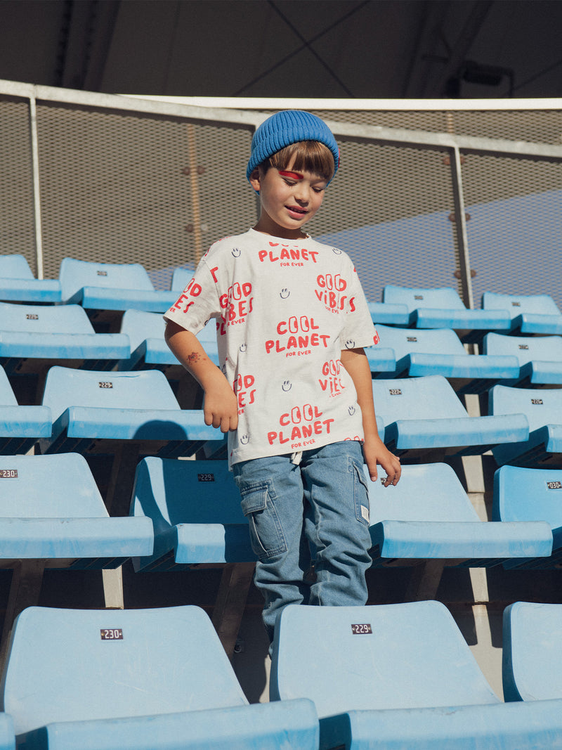 Camiseta Ecru de Manga Corta para Niños