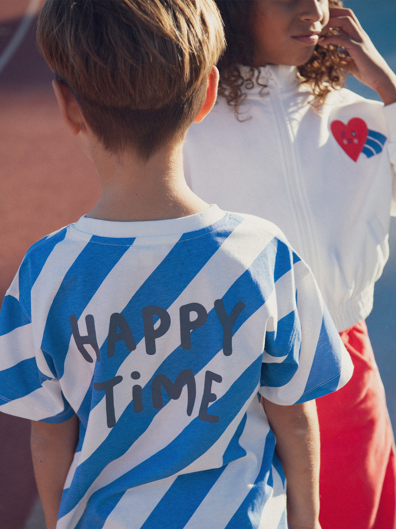 Camiseta de rayas ecru y azul de manga corta para niños