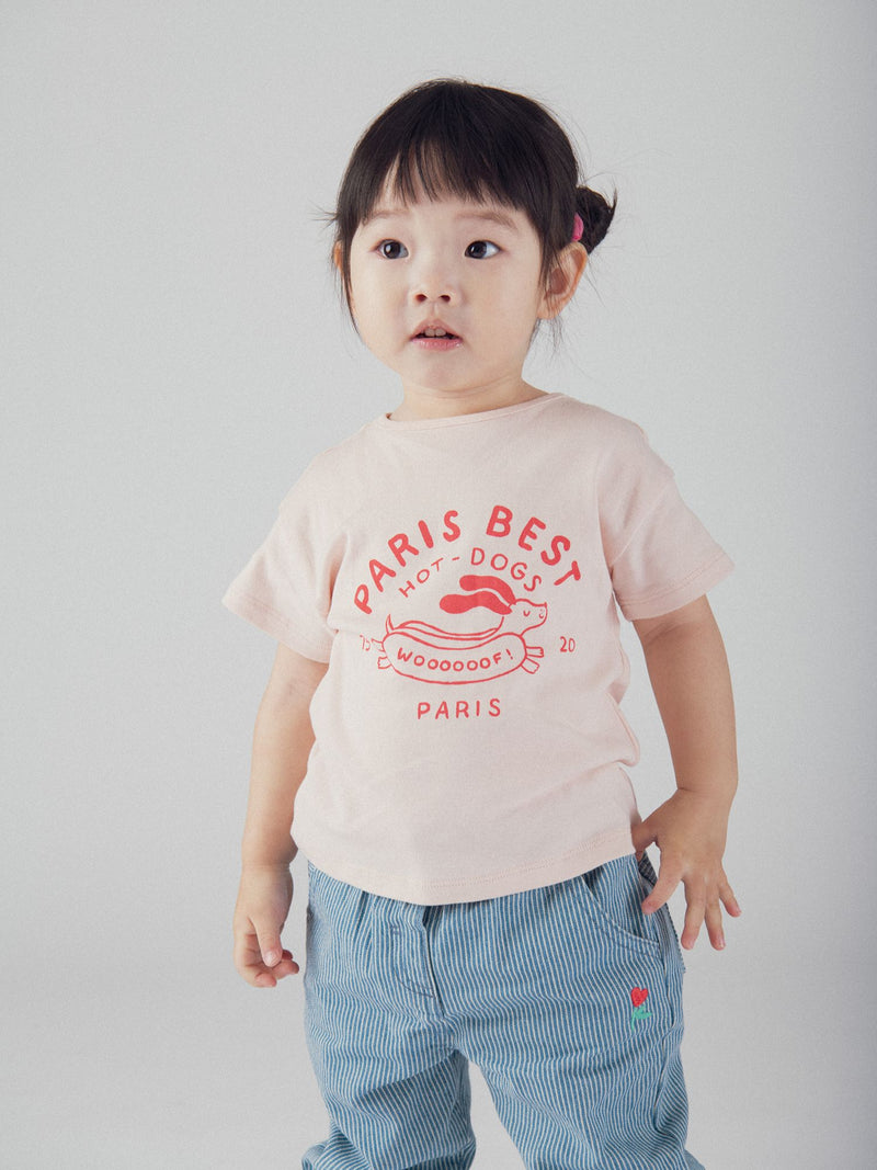 Camiseta rosa con motivo "Paris Hot-Dogs" para bebé niña
