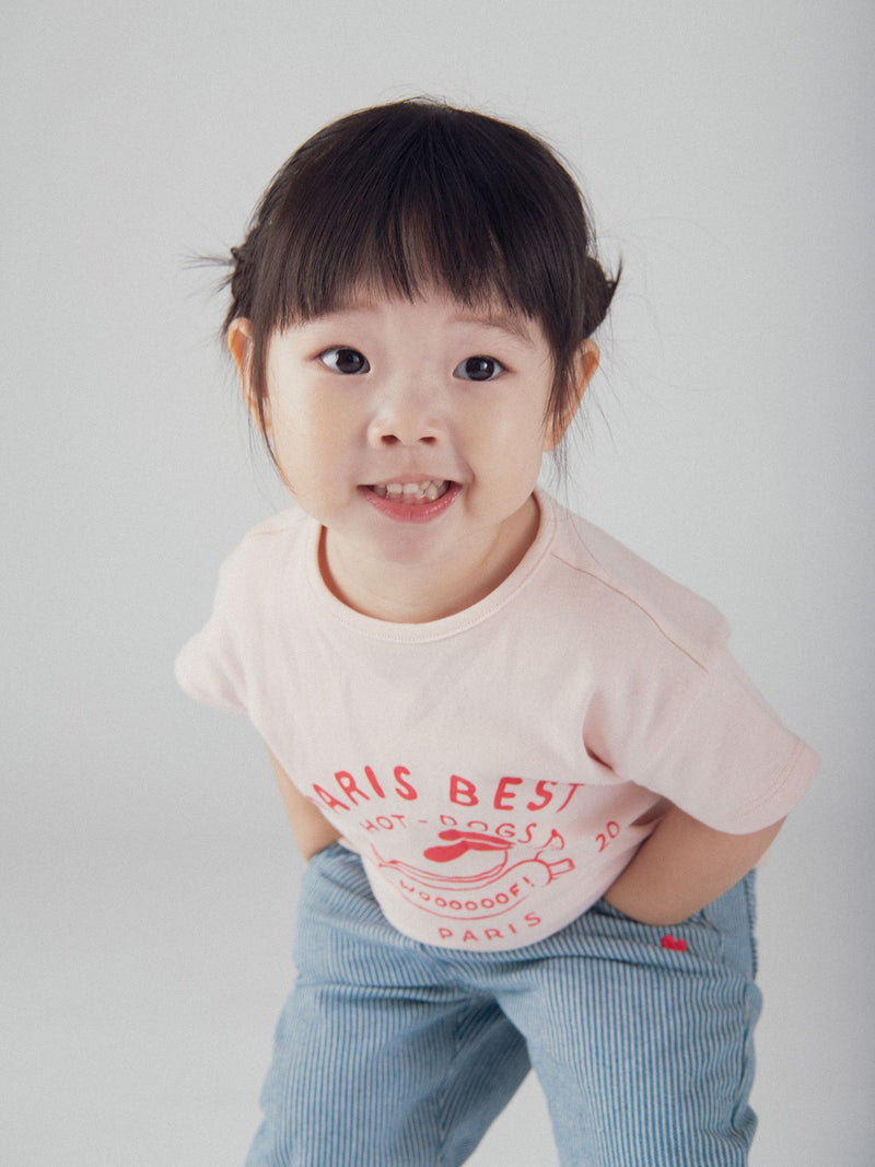 Camiseta rosa con motivo "Paris Hot-Dogs" para bebé niña
