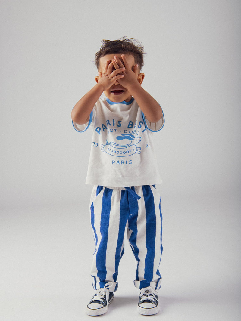Pantalones a rayas azules y blancas para bebé niño