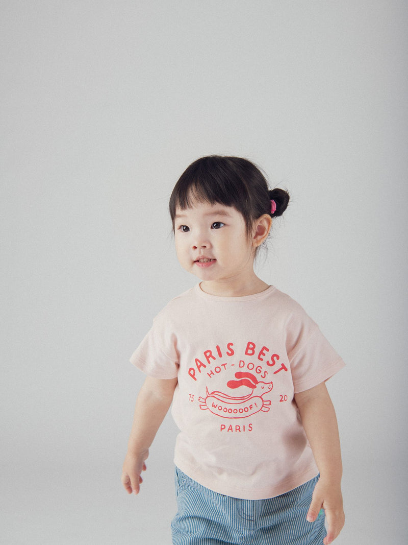 Camiseta rosa con motivo "Paris Hot-Dogs" para bebé niña