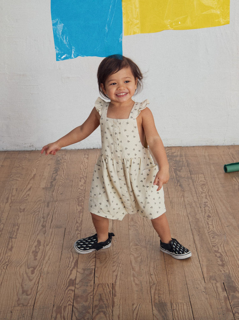 Pantalón corto con tirantes rizados e impresión de "Corazones" para bebés niñas