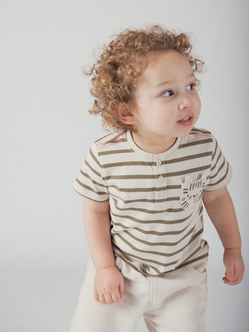 Camiseta a rayas beige "Tigre" para niño bebé