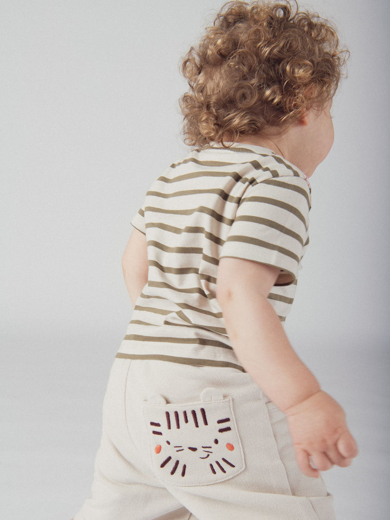 Bermudas beige con estampado de "Tigre" para bebé niño