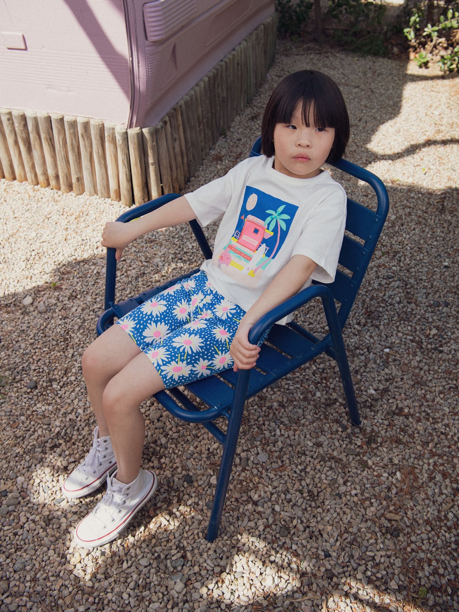 Pantalones Cortos Azules con Flores para Niñas