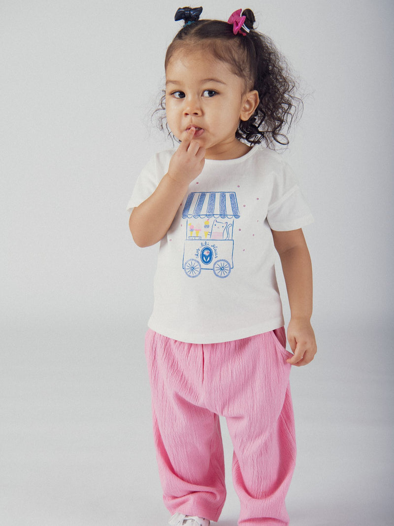 Camiseta ecru "Vendedor de helados" para niña