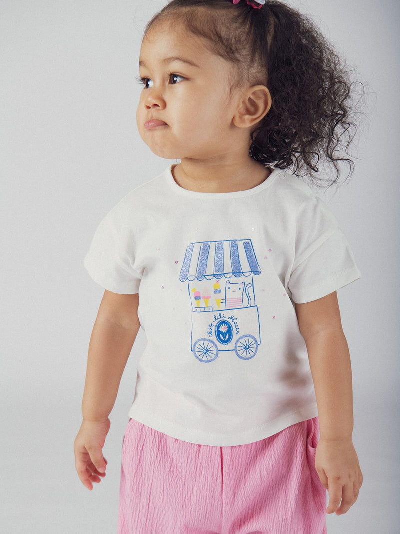 Camiseta ecru "Vendedor de helados" para niña