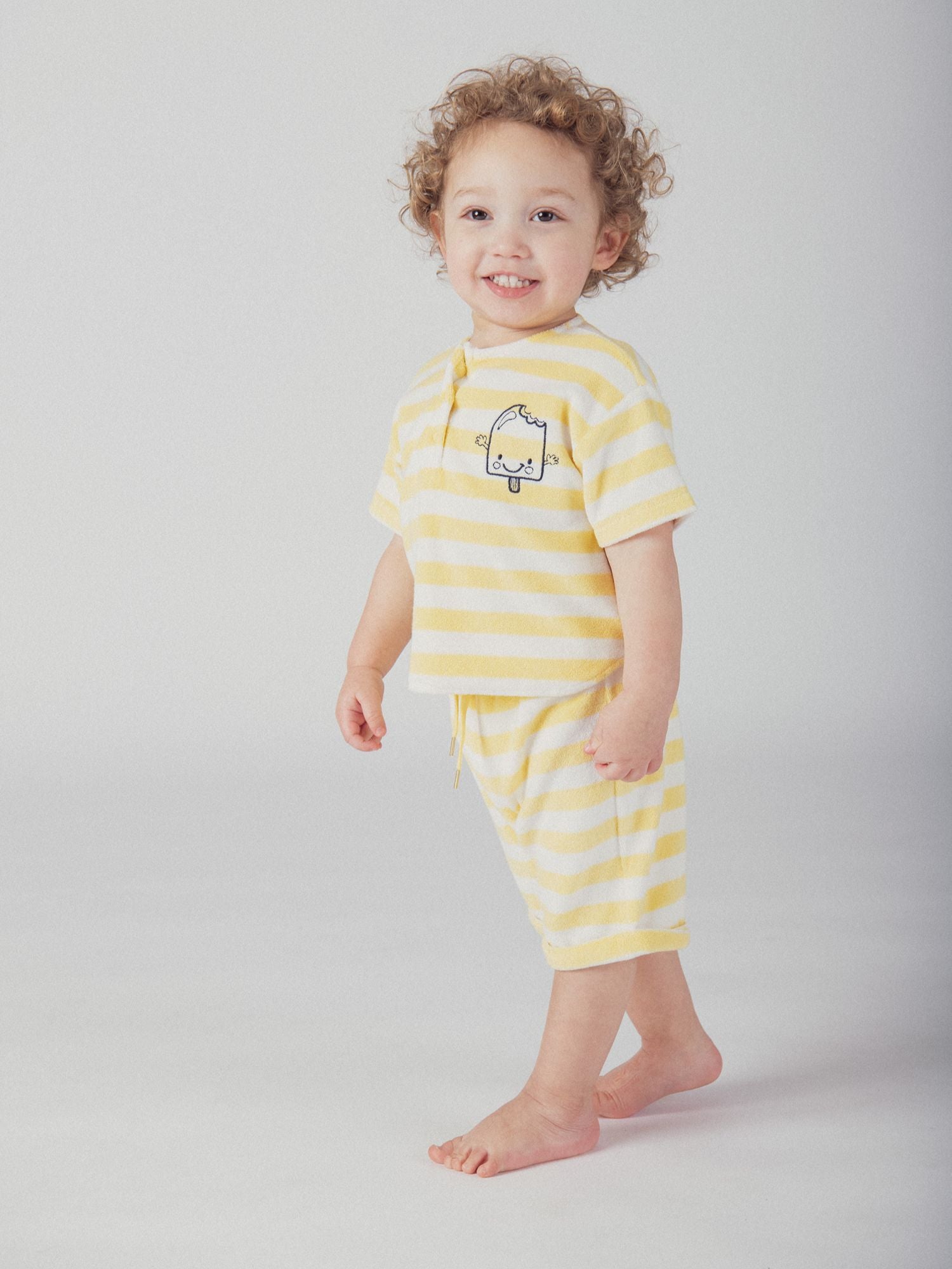 Ensemble t-shirt et short rayé Jaune paille pour bébé garçon