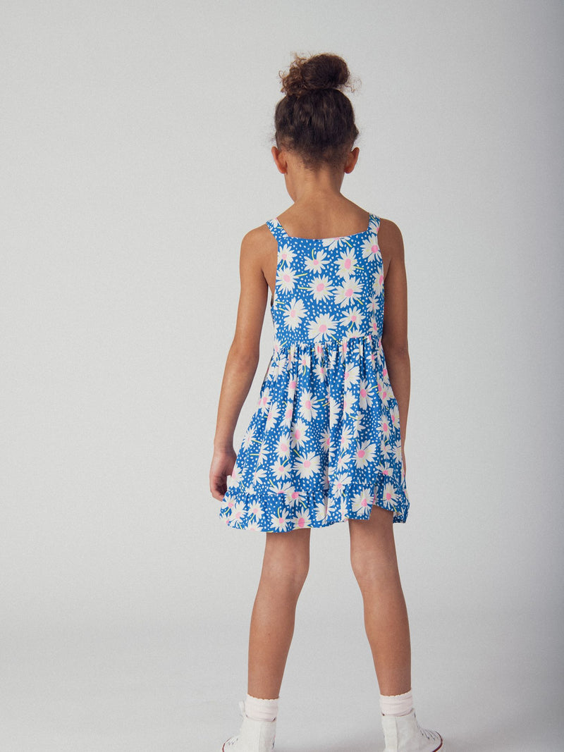 Vestido azul con estampado de flores para niñas