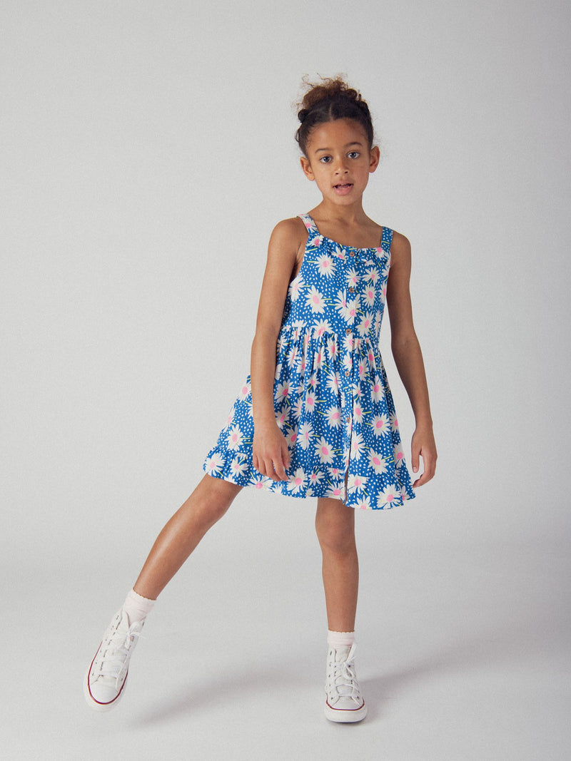 Vestido azul con estampado de flores para niñas