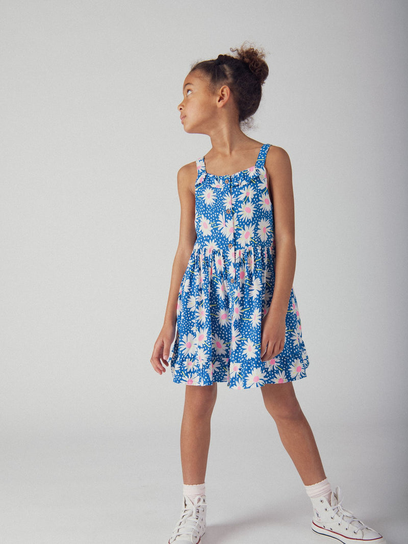 Vestido azul con estampado de flores para niñas