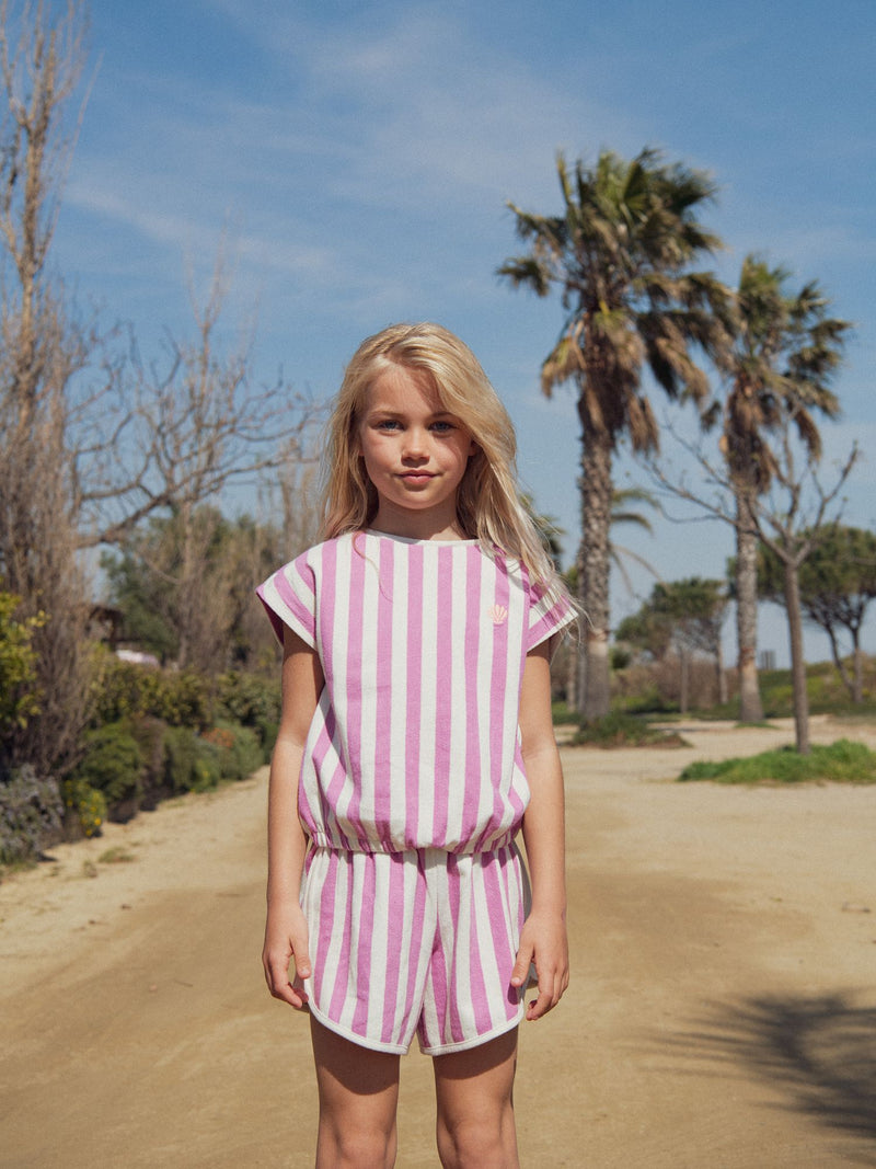 Shorts rayados en rosa y ecru para niñas