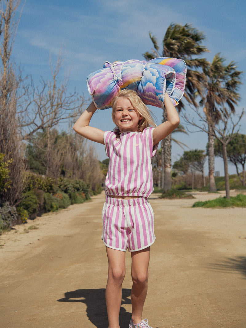 Shorts rayados en rosa y ecru para niñas