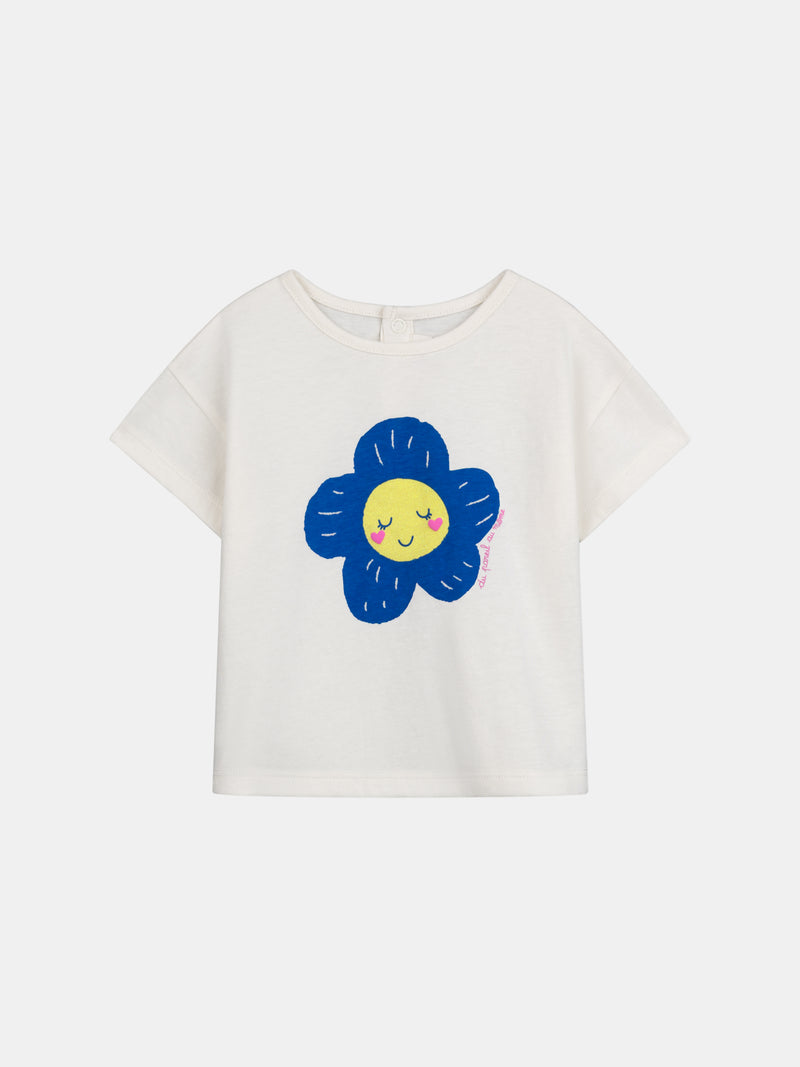 Camiseta ecru con motivo de flor para bebé niña