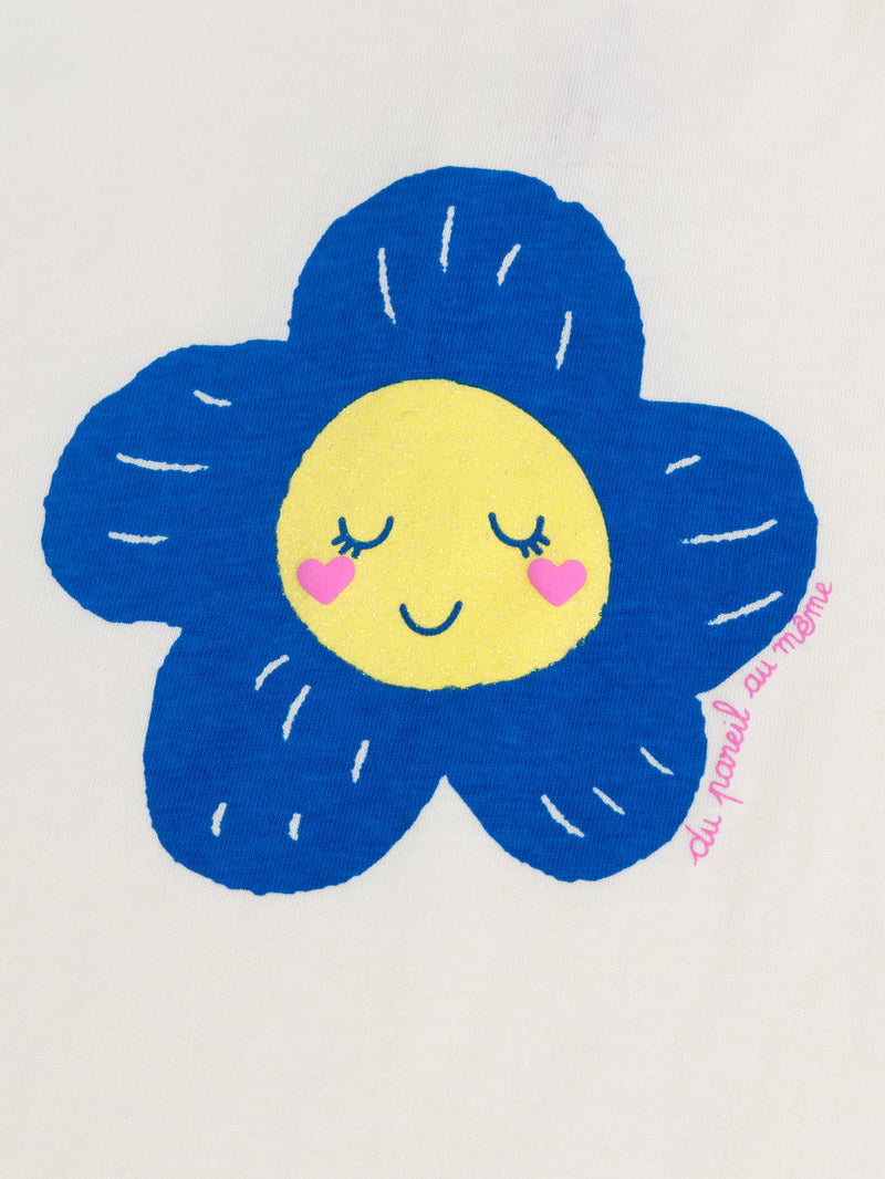 Camiseta ecru con motivo de flor para bebé niña