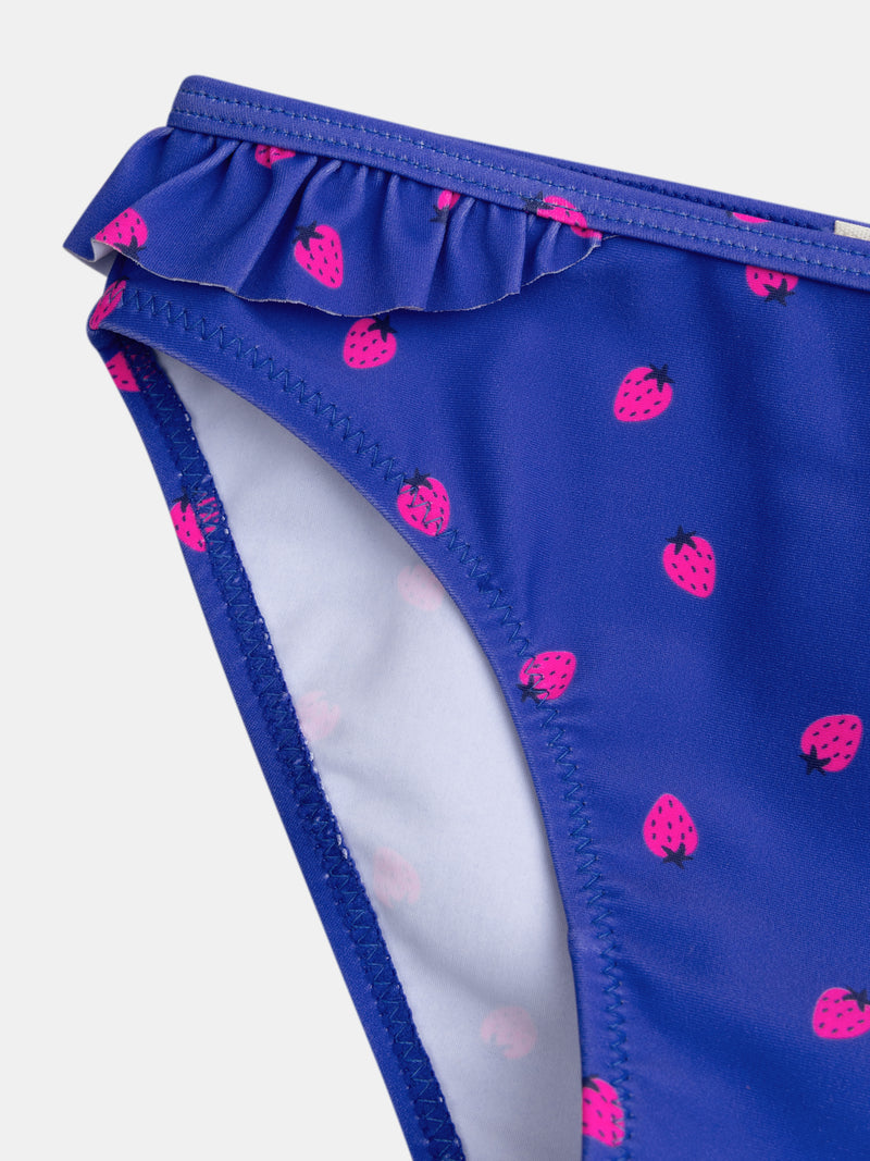 Bañador azul de 2 piezas con estampado de fresas para niña.PRODUCT
