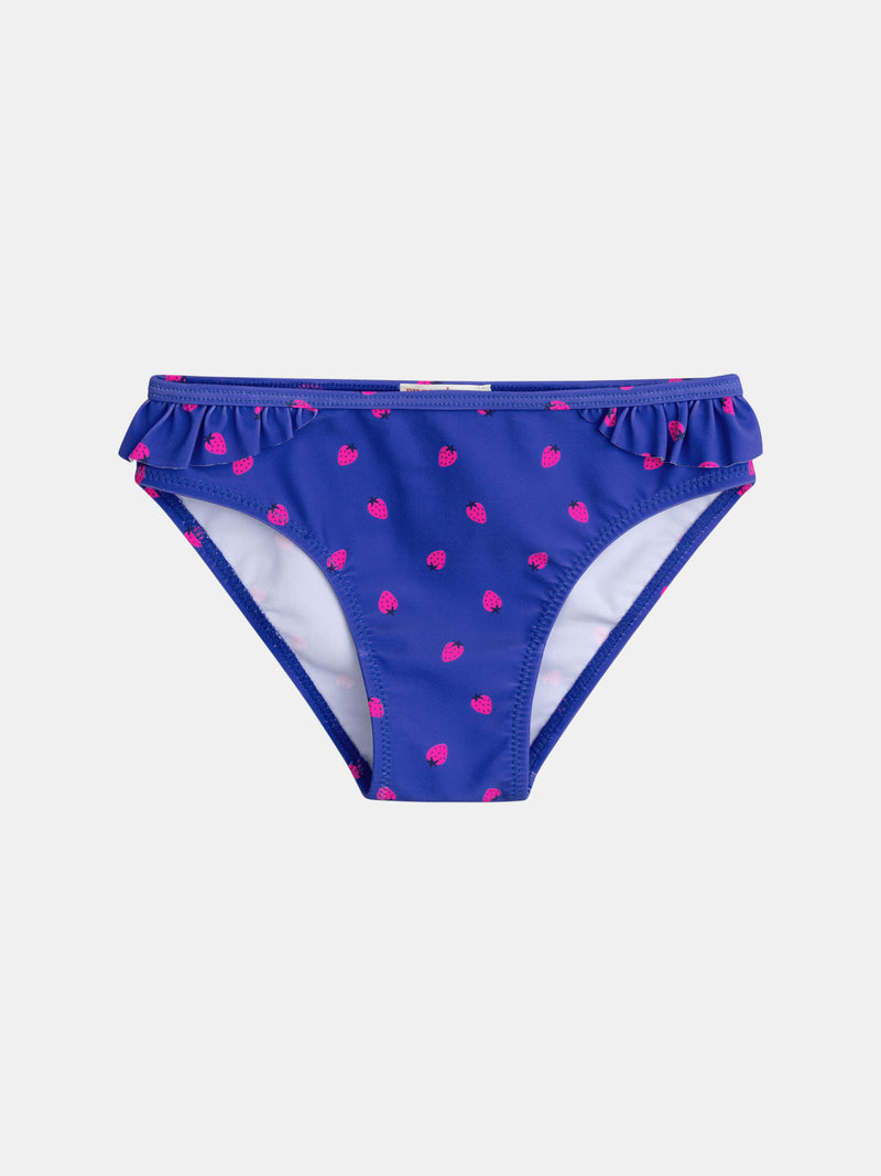 Bañador azul de 2 piezas con estampado de fresas para niña.PRODUCT
