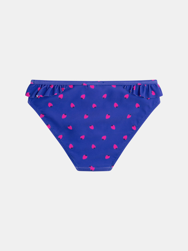 Bañador azul de 2 piezas con estampado de fresas para niña.PRODUCT