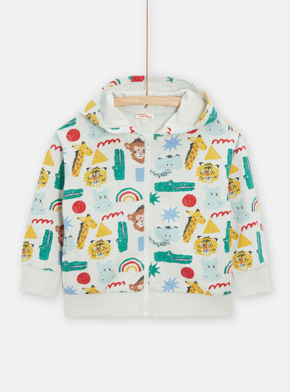 Cárdigan con capucha de color crudo con estampado de animales para niño TOCLUGIL / 24S902O1GIL002