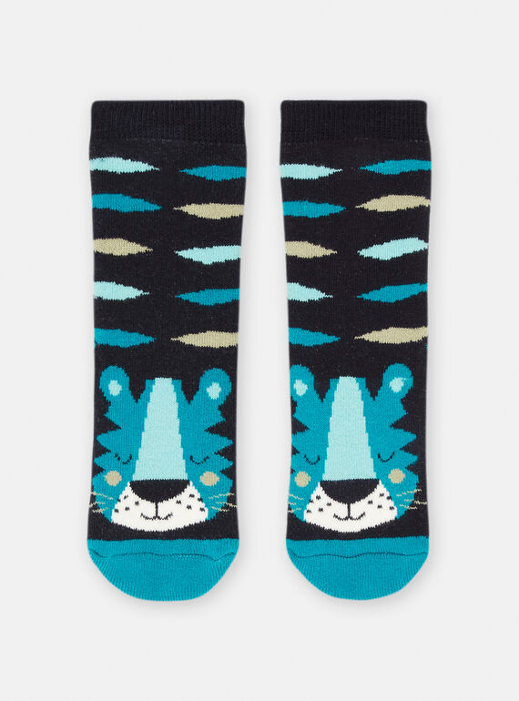 Calcetines de color azul y negro con estampado de tigres para bebé niño SYUDUCHO / 23WI10N4SOQC203