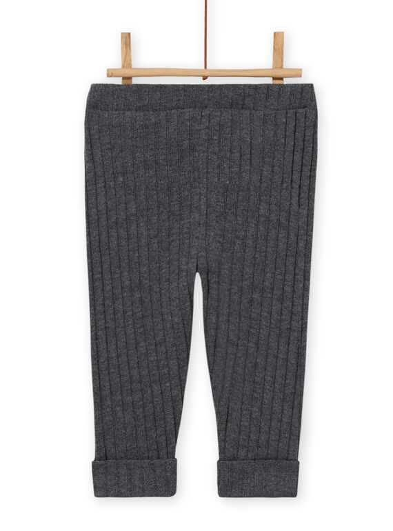 Leggings lisos de color gris antracita de canalé para bebé niña MYIJOLEGCO3 / 21WI0914CAL944