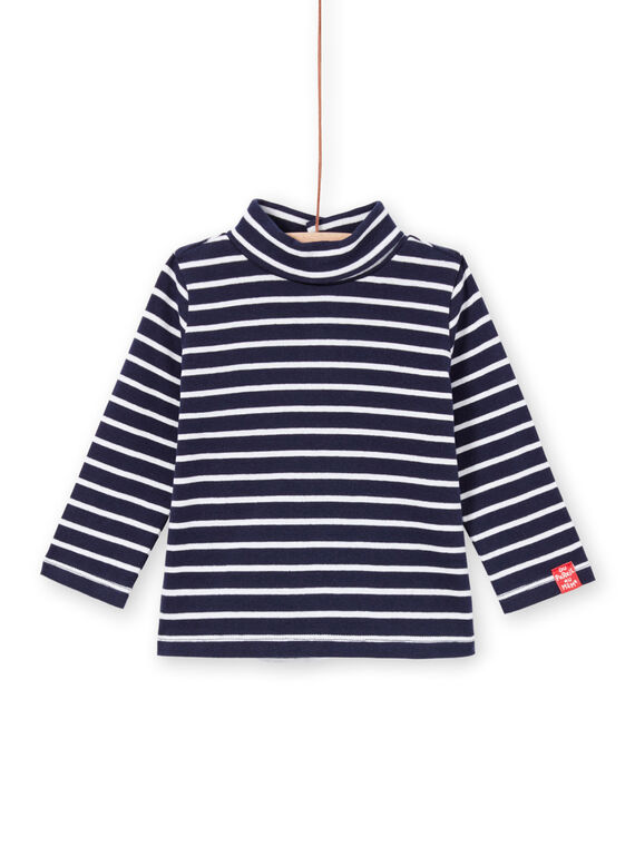 Jersey fino de manga larga azul marino de rayas para bebé niño MUJOSOUP2 / 21WG10N1SPL070