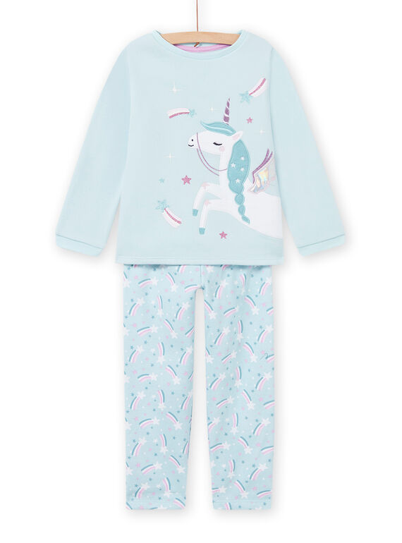 Pijama azul forrado con estampado de unicornio para niña MEFAPYJFUR / 21WH1193PYJ201