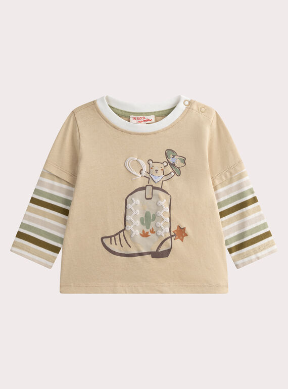 Camiseta avellana con mangas a rayas para bebé niño WULANTEE3 / 25SG1046TML821