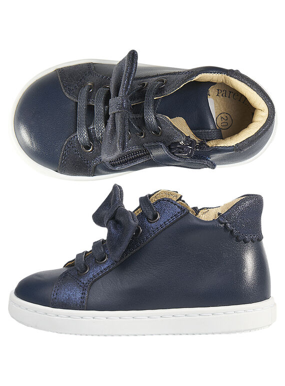 Zapatillas de piel de color azul marino con lazo extraíble para bebé niña GBFBASBOW / 19WK37I2D3F070