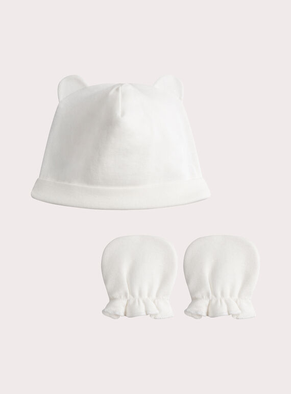 Newborn babies' beanie hat and mittens set WOU1BON1 / 25SF4272BNA005