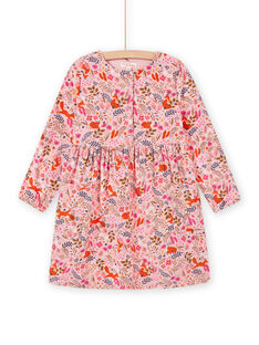 Vestido de color rosa viejo con estampado floral de fantasía de terciopelo para niña MASAUROB1 / 21W901P2ROB303